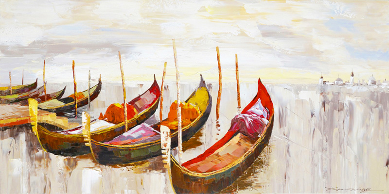 PXFC316 Wall décor art oil on canvas abstract nautical boats red yellow brown tones